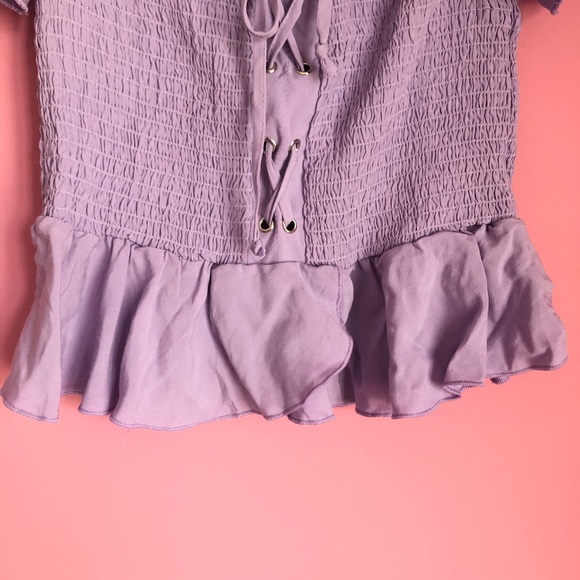 Purple Off-the-Shoulder Top with Ruffles - Picture 4 of 11